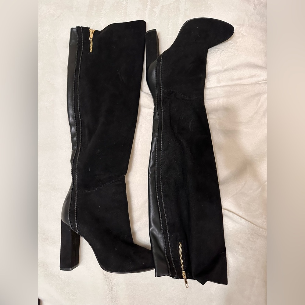 Black over-the-knee heeled boots